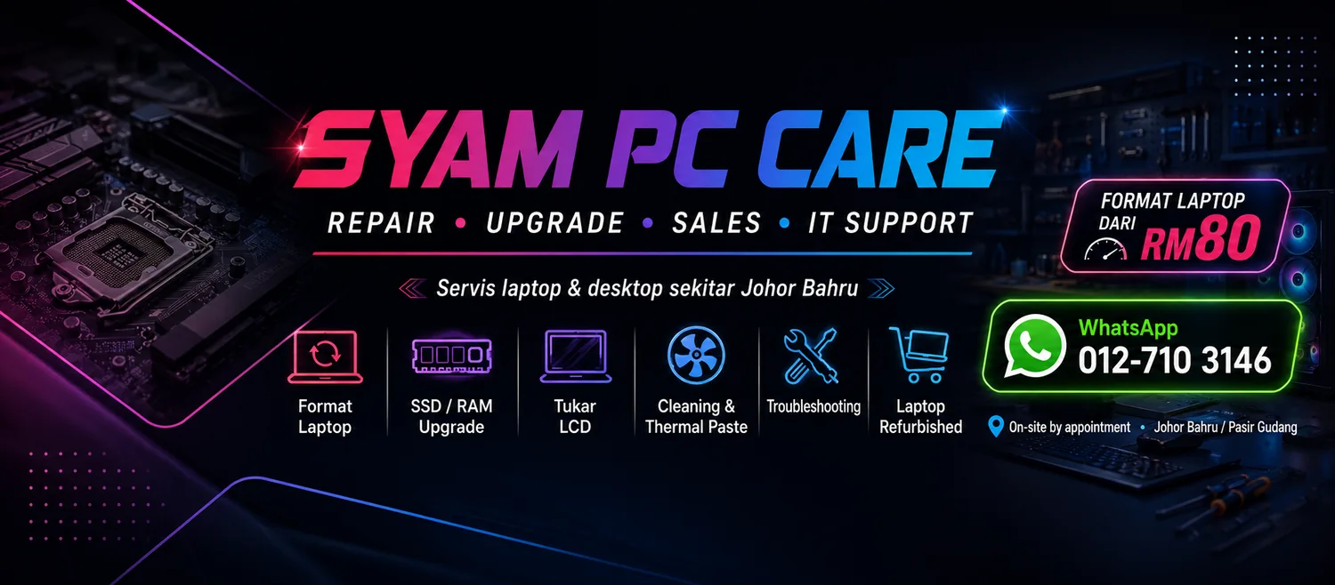 Syam PC Care brand banner